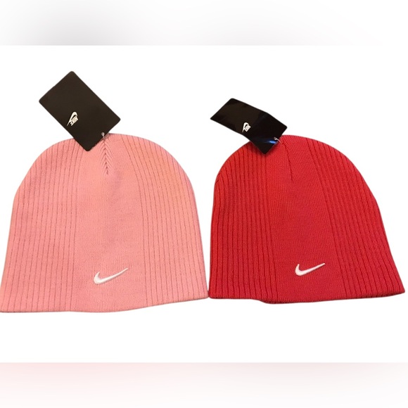 VTG NWT 2 YOUTH NIKE Size 7-16 TOBOGGAN/BEANIE LIGHT PINK/ HOT PINK NIKE LOGO - Picture 1 of 5